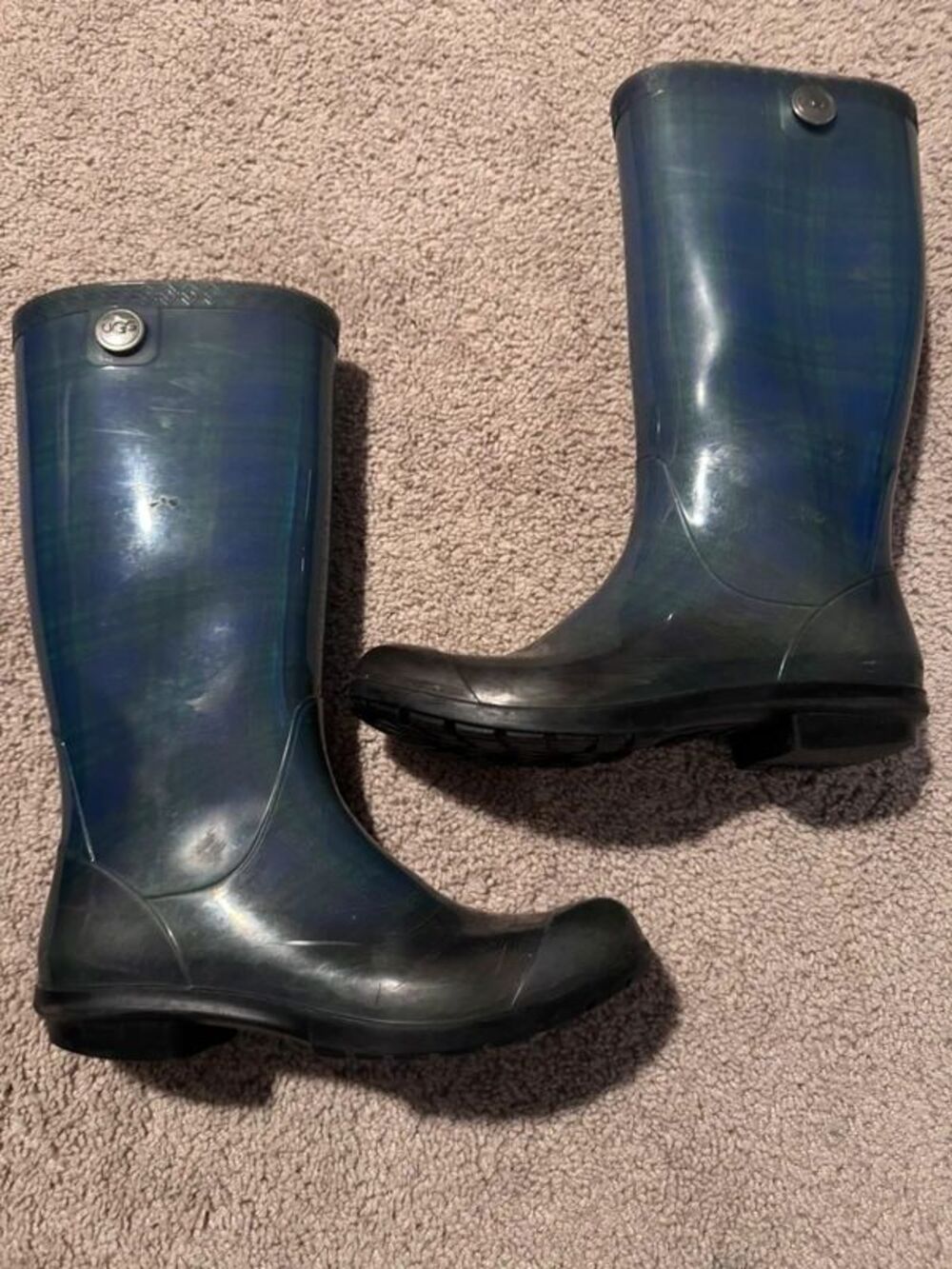 Ugg Brand, Blue & Green Rain Boots, Women’s Size 7 Shoes/Footwear